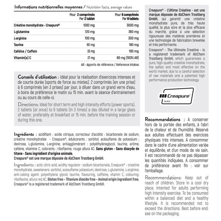 CREATINE EFFERVESCENT COMPLEX - Puissance Explosive & Energie - Vegan