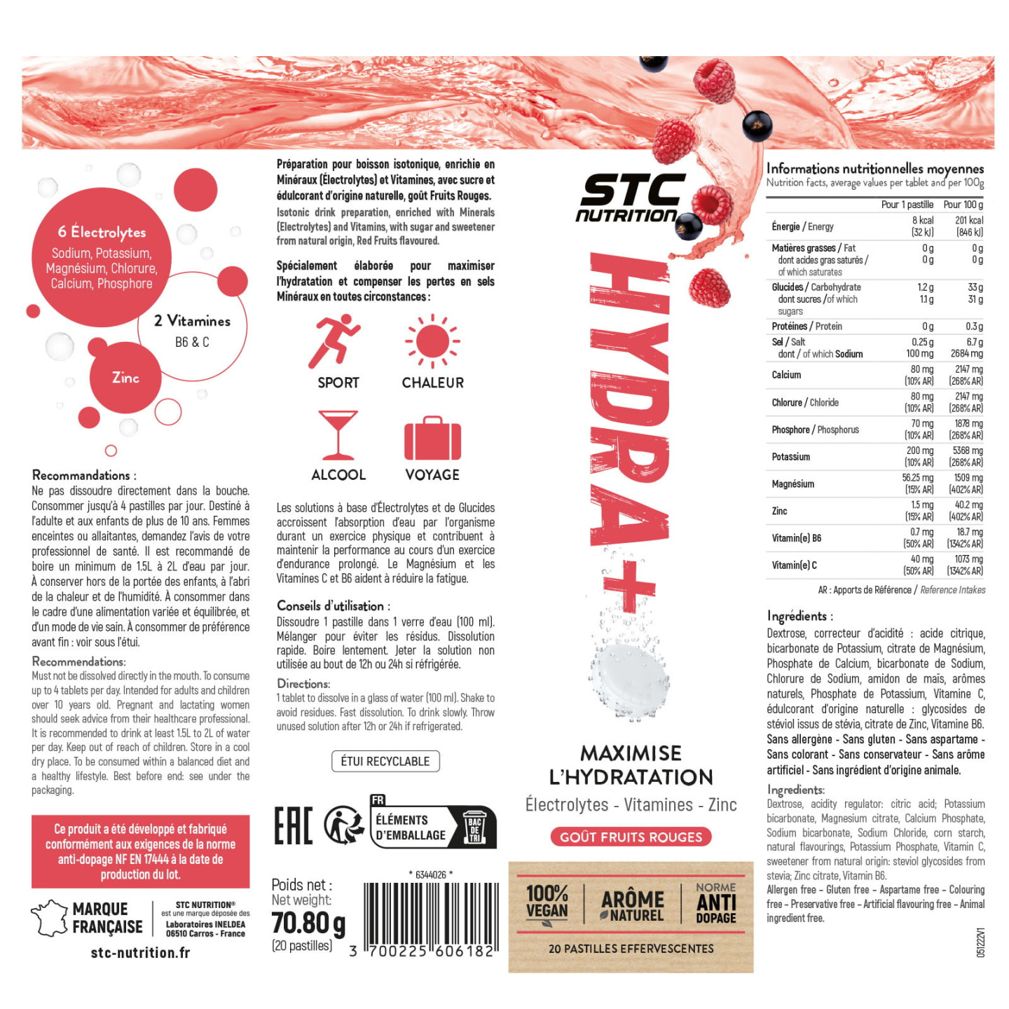 Pastille hydratation HYDRA+ : Pastille électrolyte effervescente - Cachet hydratation