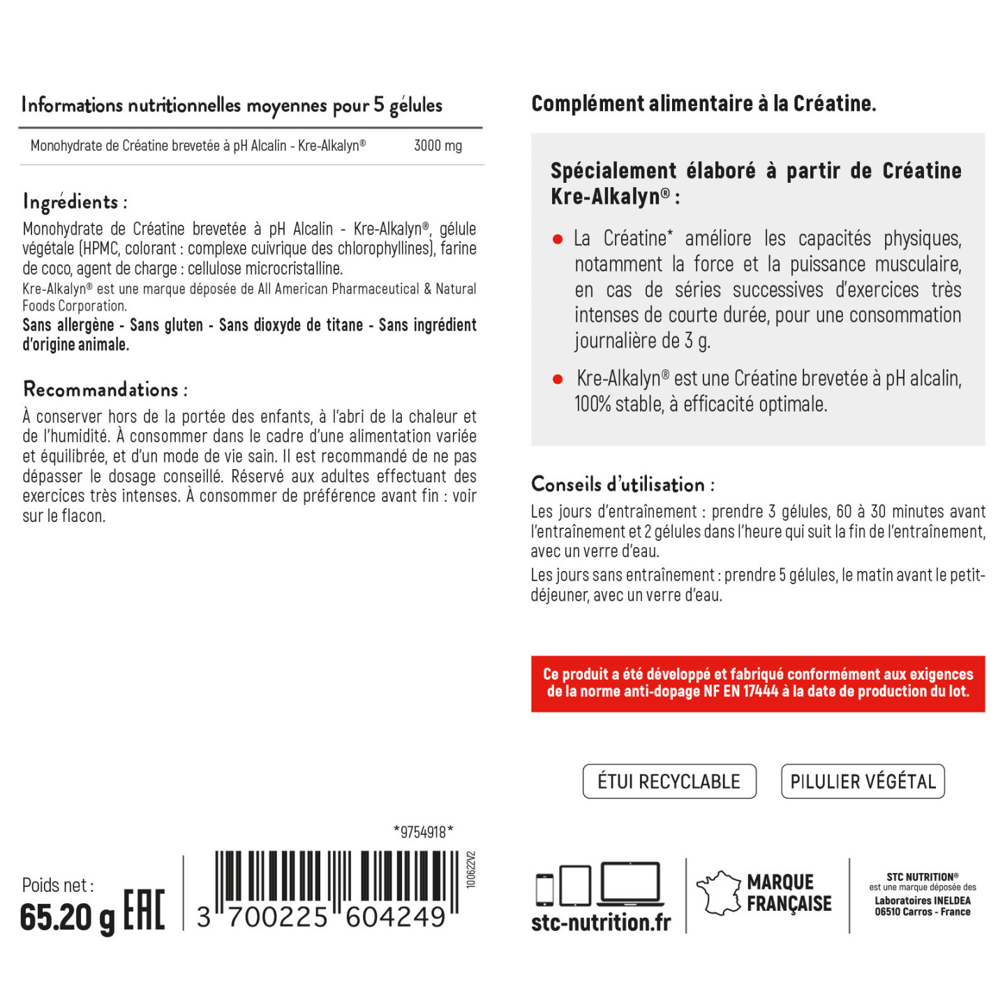 KRE ALKALYN® 3000 - Force et puissance musculaires - 100% Vegan