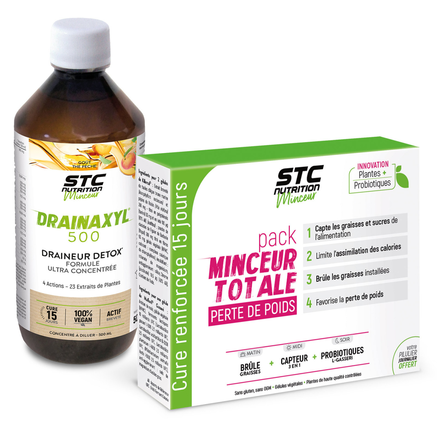 DUO MINCEUR - Pack Minceur Totale + Drainaxyl 500 Thé Pêche