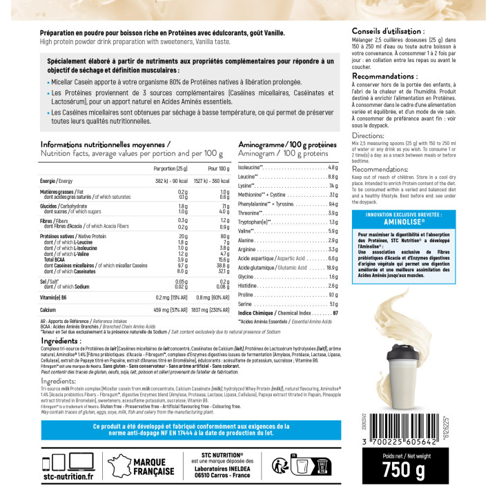 MICELLAR CASEIN : Prise de muscle sec & Sèche - 30 shakers