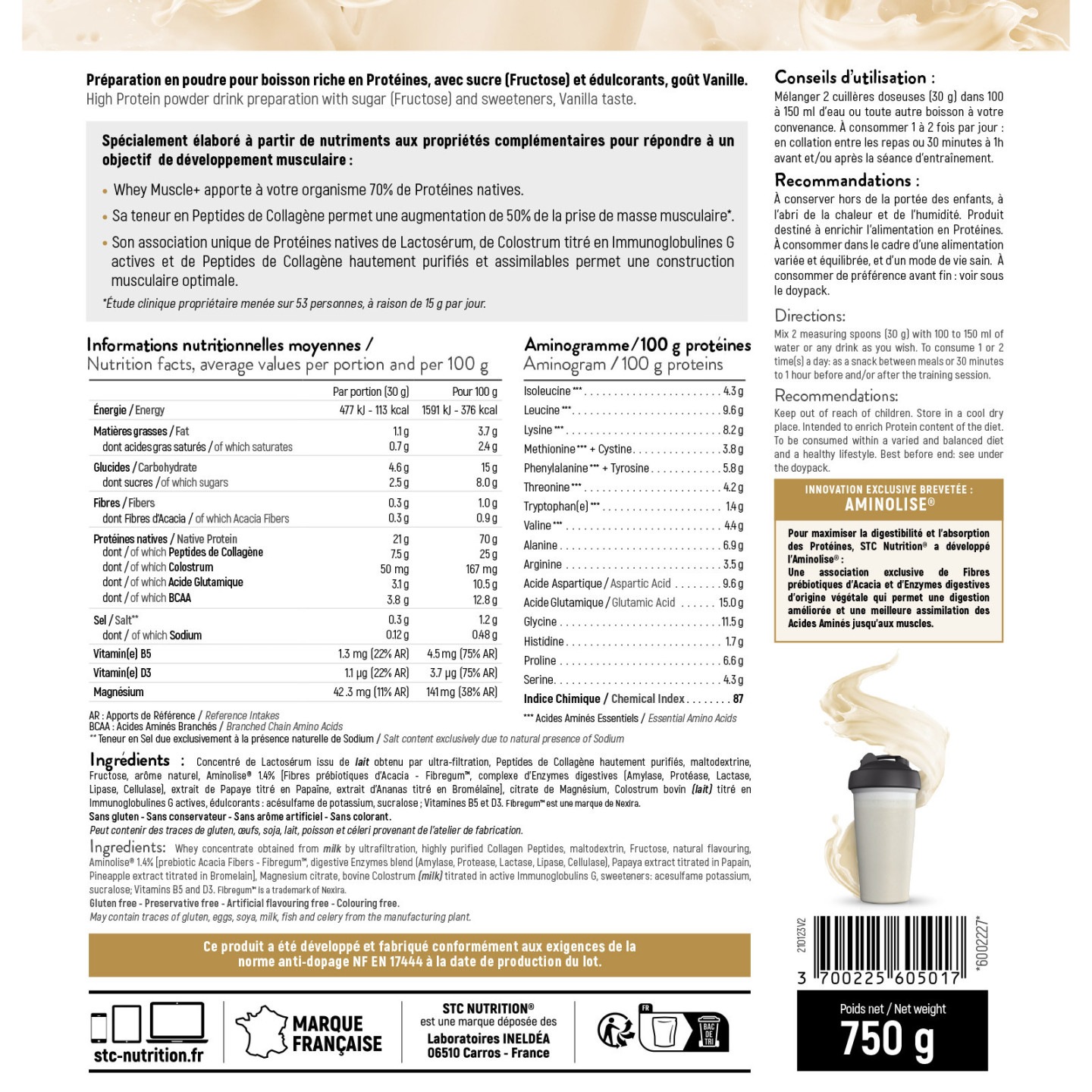 WHEY MUSCLE + - STC Nutrition - Info nut vanille