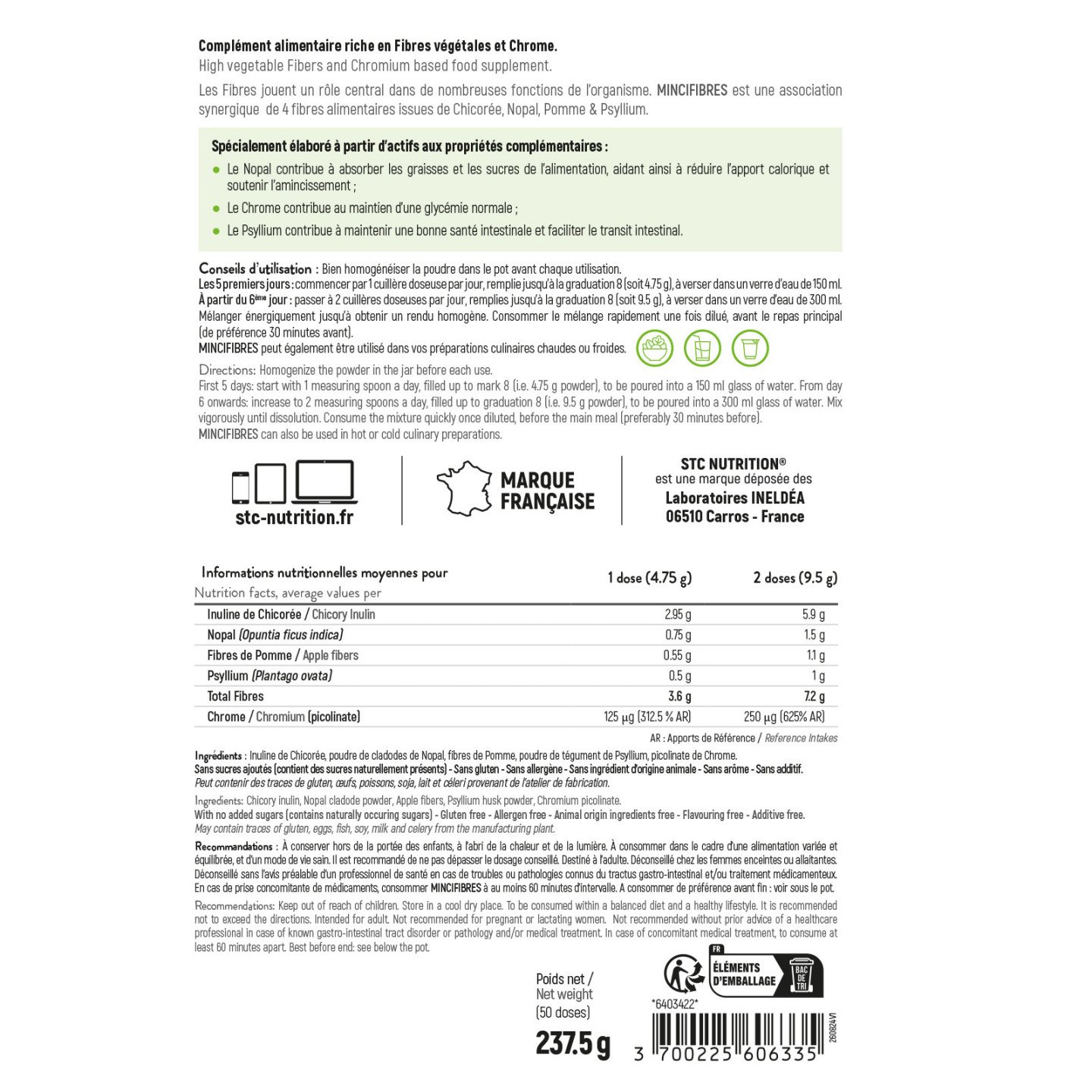 MINCIFIBRES : Complément alimentaire fibre et satiété - Régulation