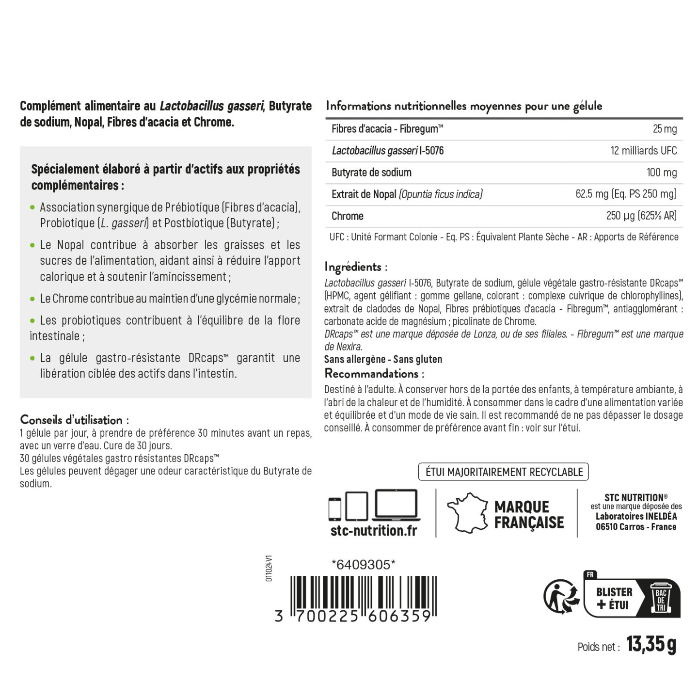 TRIBIOSLIM - Tribiotique : Pré-Pro-Postbiotiques - Prébiotique et probiotique minceur