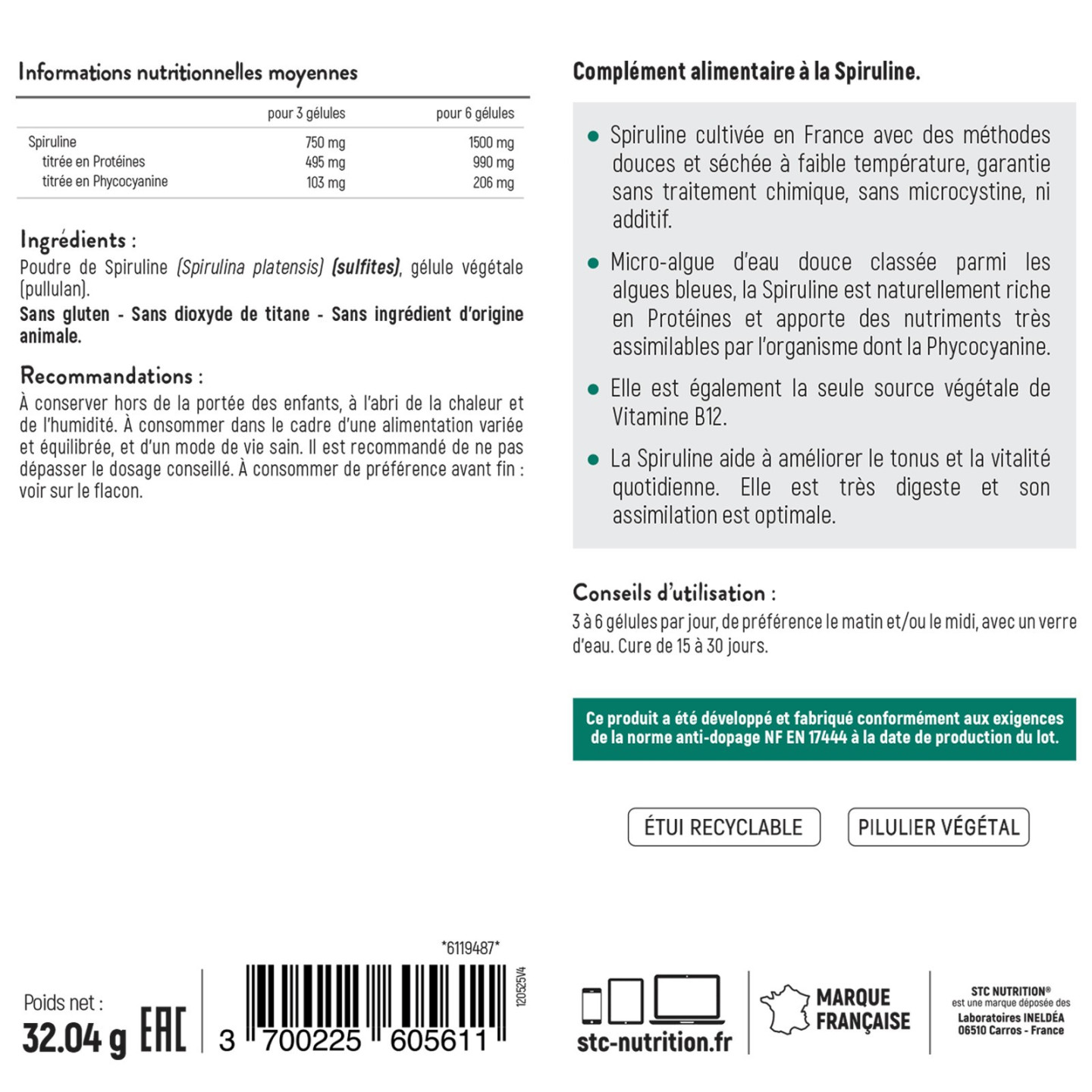 SPIRULINE 1500 - Spiruline ultra-pure cultivée en France - Vegan