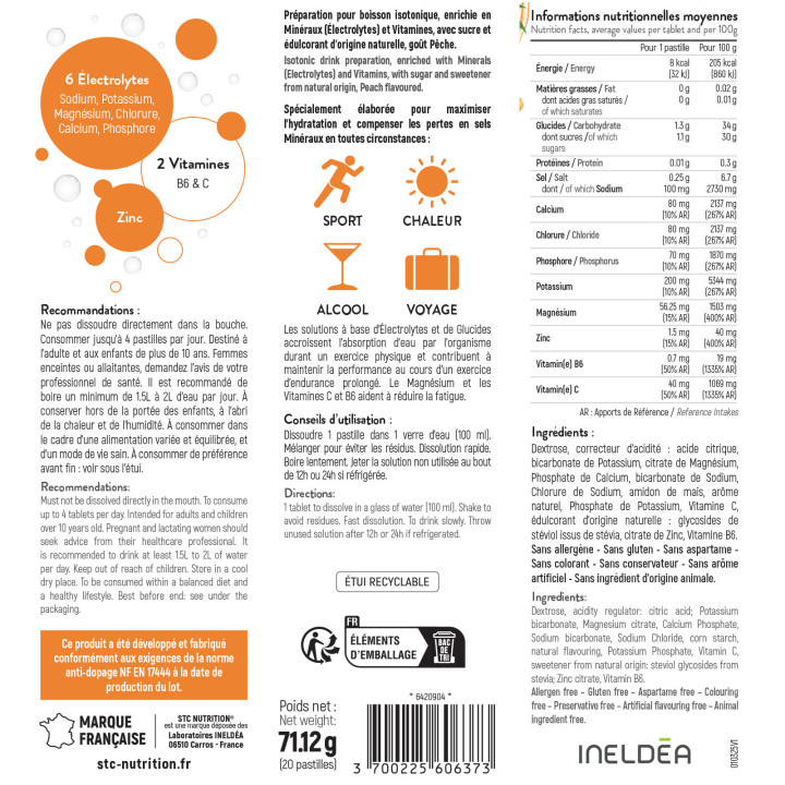Pastille hydratation HYDRA+ : Pastille électrolyte effervescente - Cachet hydratation